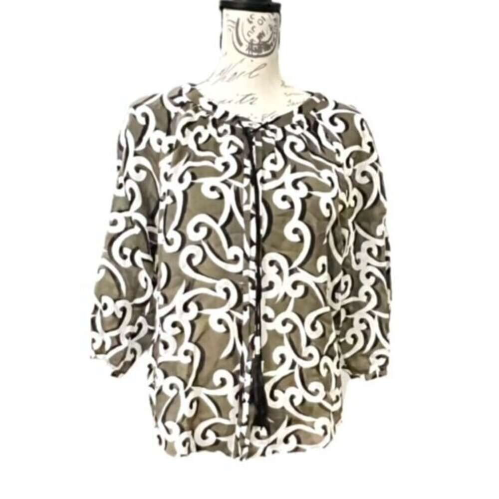 DVF Diane Von Furstenberg PAEDEN TASSLE Silk Blend Blouse Top Waves Khaki $225